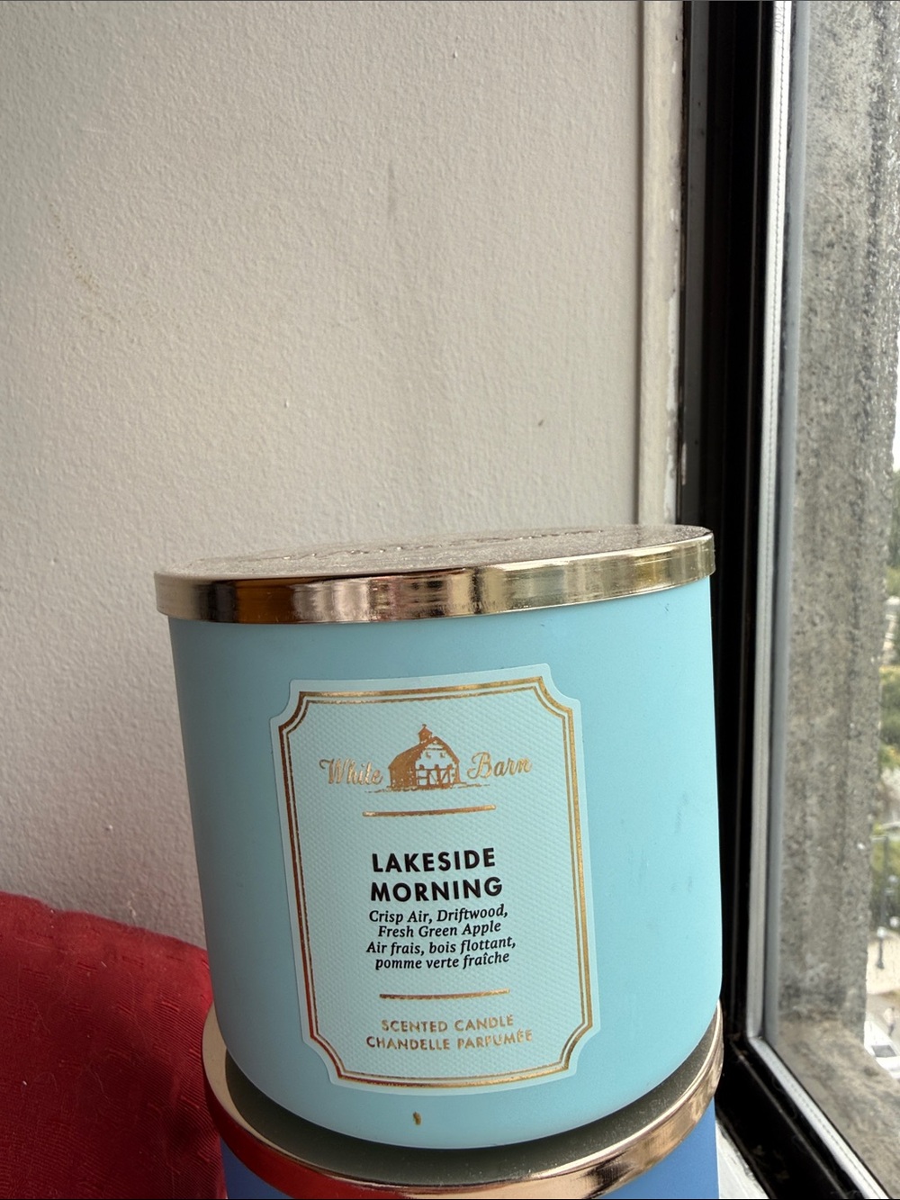 White Barn Lakeside Morning Blue and Gold Decorative Candleholder